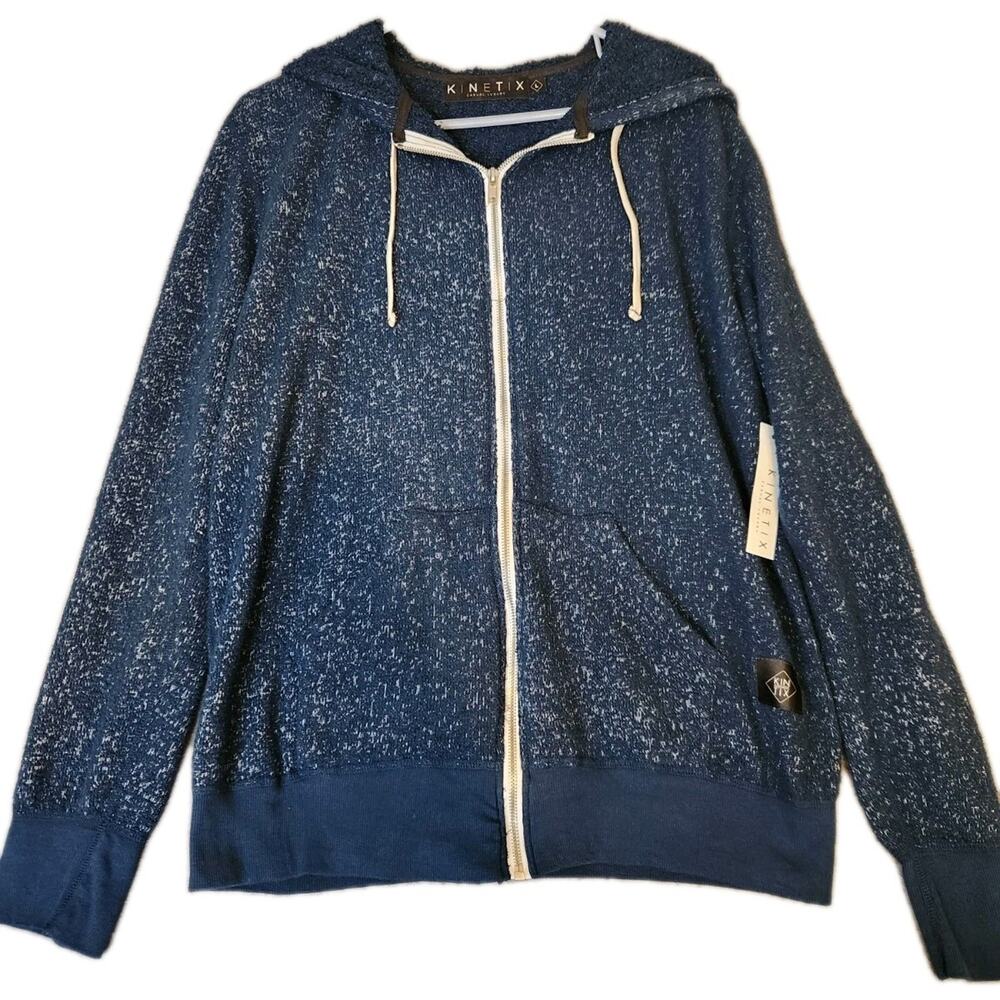 KINETIX Man's Full Zip Up Utility Sweater Jacket NEW Size Large Chunky Knit Blue